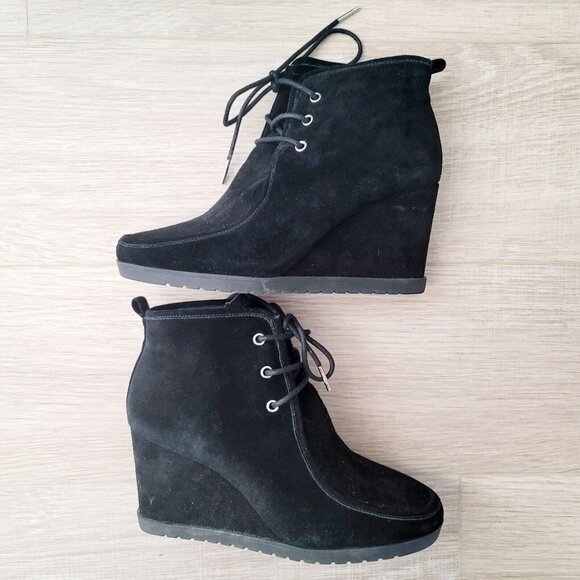 Michael Michael Kors Tamara Lace Up Boots Ankle Booties Suede Leather Wedge 8 - Picture 2 of 12